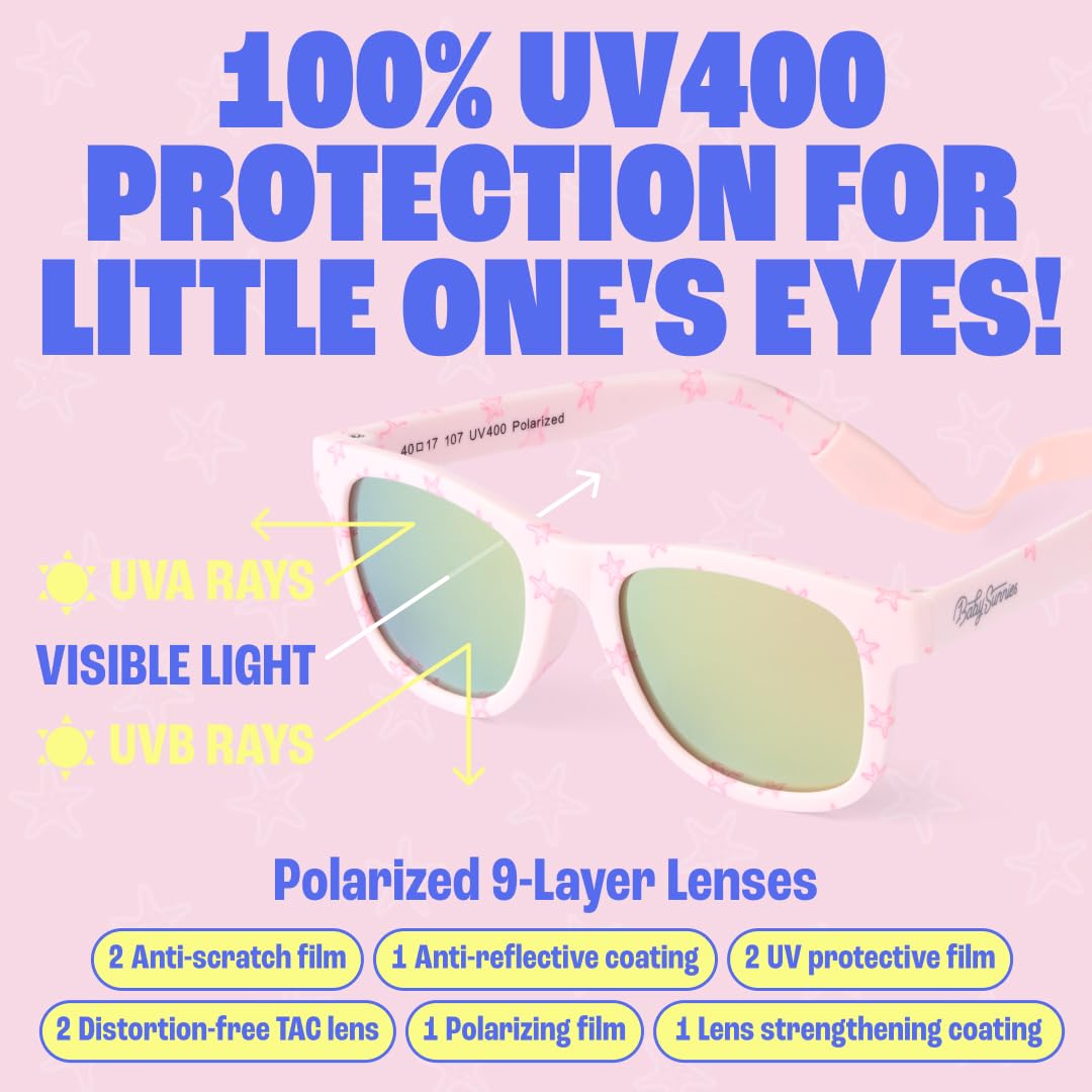BABY SUNNIES Polarized Baby Sunglasses with Strap - Unbreakable Flexible Infant Sunglasses for Toddlers & Newborns 0-24 Months - Sky Blue - Baby Beach Essentials - Infant Travel Essentials