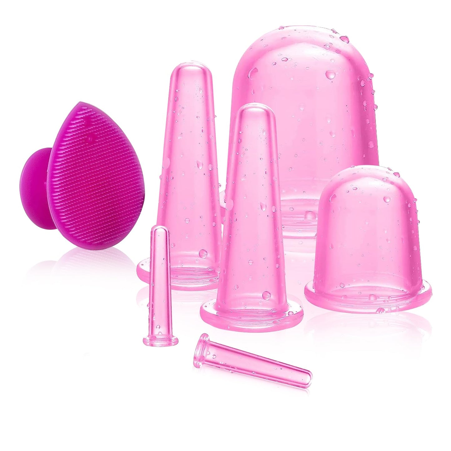 JIELUO Facial Cupping Set Silicone Anti Cellulite Cup Vacuum Suction Massage Cups Facial Cupping Sets Body and Face 7PACK (Rose)