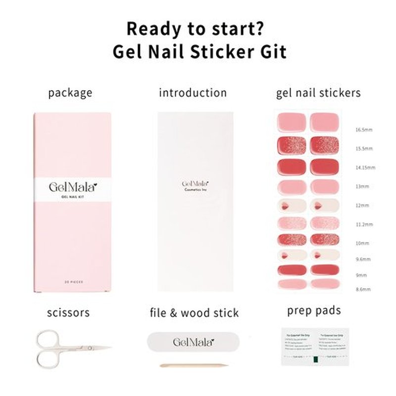 GelMala Semi Cured Gel Nail Strips Valentines Day Heart Gel Nail Strips Glitters, Long Lasting, Easy to Apply & Remove -Gel Strips for Nails Gel Nail Wraps,Easy for begginners (Heart Crush)