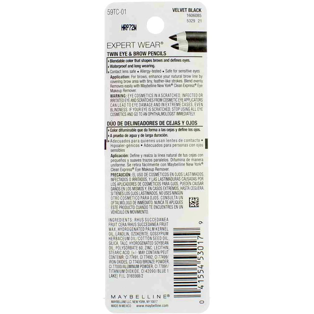 Maybelline Expert Eyes Twin Brow & Eye Pencil, Dark Brown [102], 0.06 oz (Pack of 6)