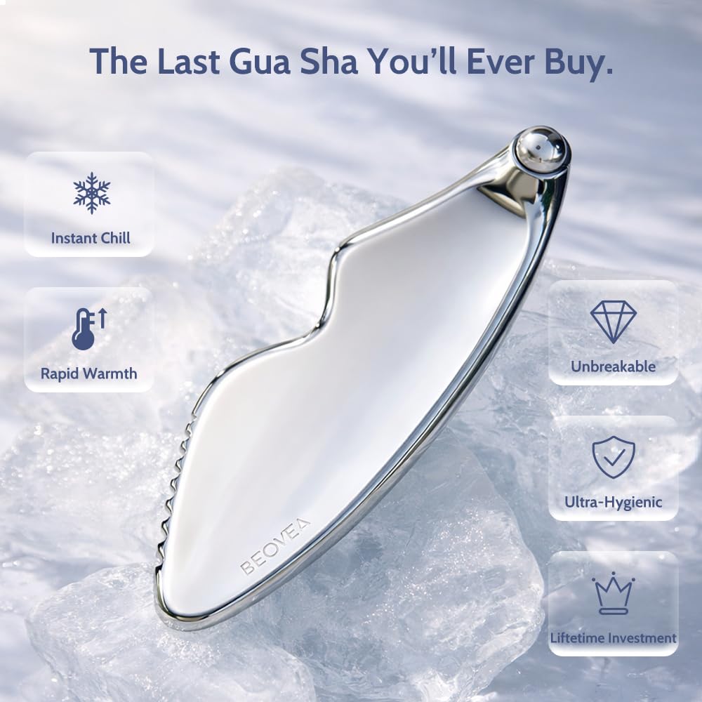 BEOVEA Gua Sha Facial Tools - Guasha Tool for Face and Body, Premium Metal Scraping Massage Tool for Lymphatic Drainage, Skin Rejuvenation, and Relaxation