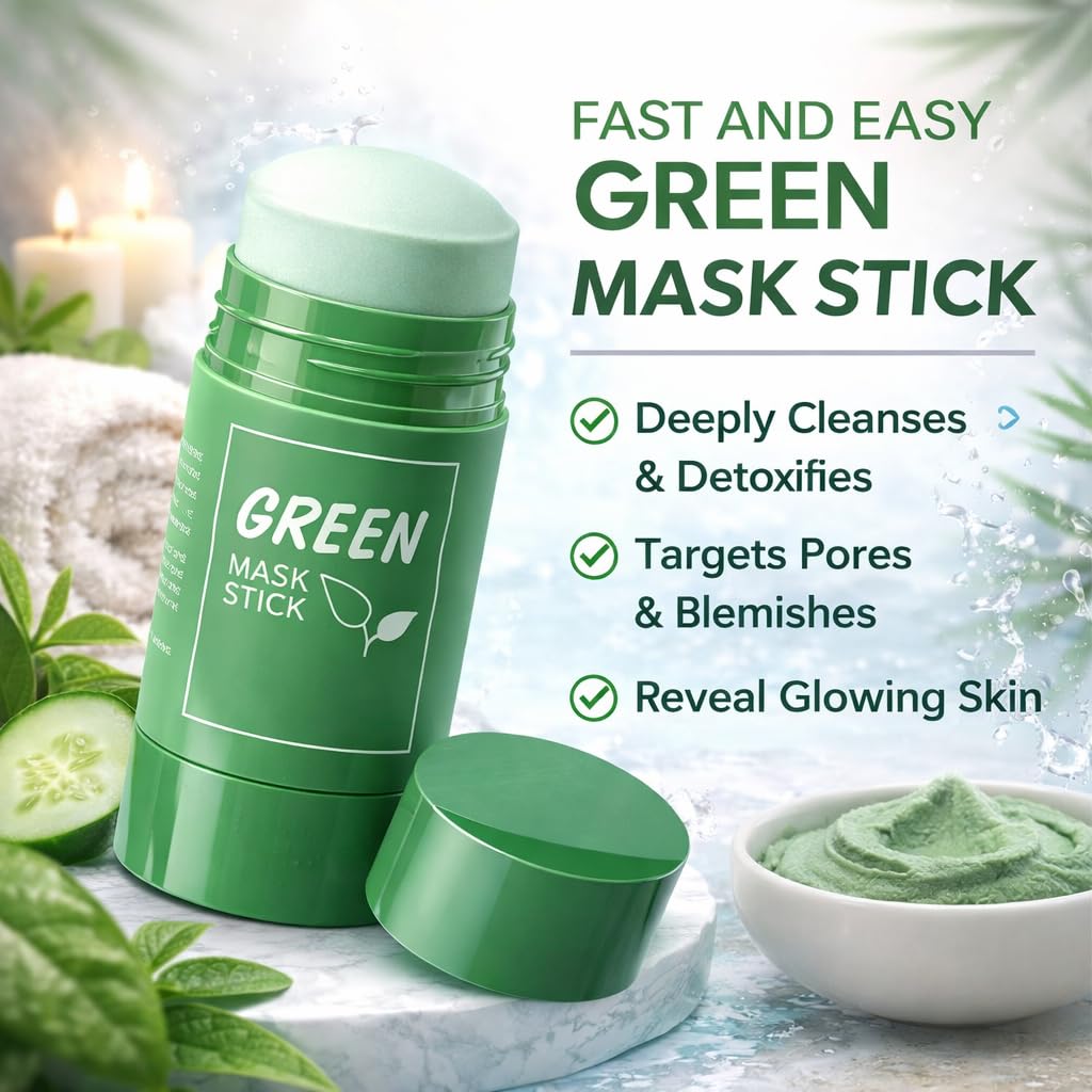 ZELIVO Green Tea Mask Stick for Face, Blackhead Remover Clay Mask, Deep Pore Cleansing Stick, Oil Control Acne Treatment, Moisturizing Detox Face Mask, Pore Minimizing Skincare for Women and Men