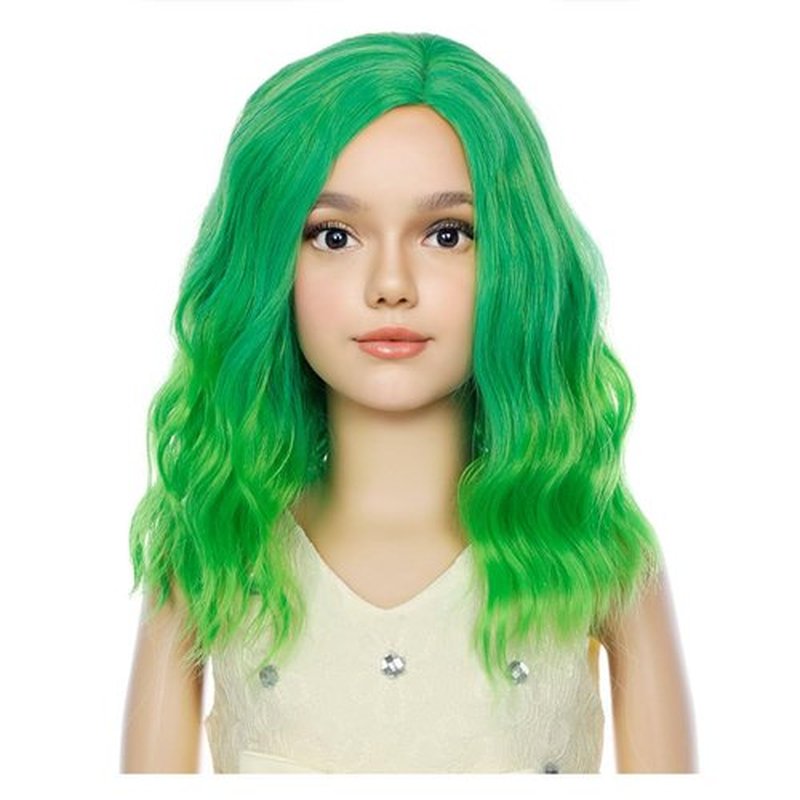 MAGQOO Green Wig Kids Girls Short Curly Wavy Green Ombre Hair Wigs Synthetic Heat Resistant Cosplay Costume Party Wigs