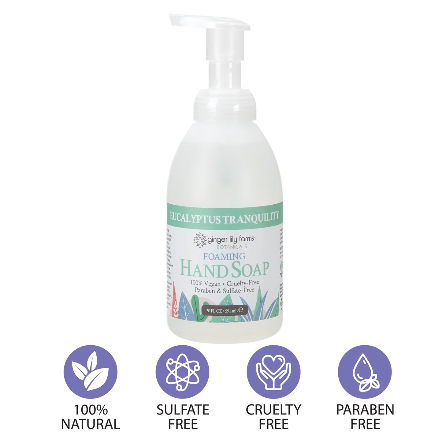 Ginger Lily Farms Botanicals All-Purpose Foaming Hand Soap Refill, 100% Vegan & Cruelty-Free, Eucalyptus Tranquility Scent, 20 Fl Oz (Pack of 8)
