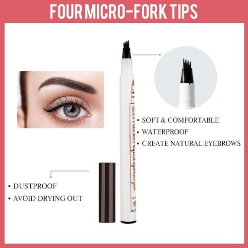 Microblading Eyebrow Pencil,2025 NEW Microblading Eyebrow Pen with 4 Tip Eye Brow Pen,Natural Makeup Fine Stroke Magic Eyebrow Pencil Stay on All Day（Dark Brown+Black）