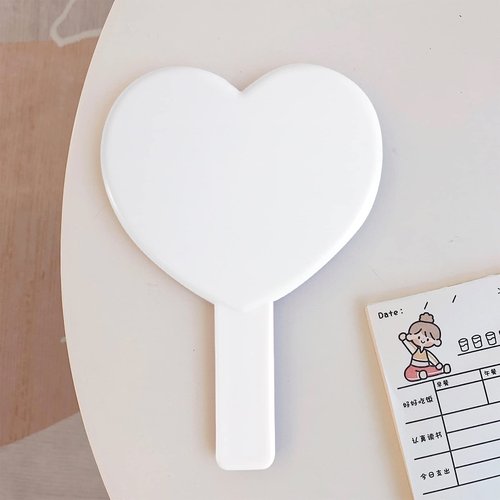 TBWHL Heart-Shaped Travel Handheld Mirror, Cosmetic Hand Mirror with Handle (White, 1 Pack)