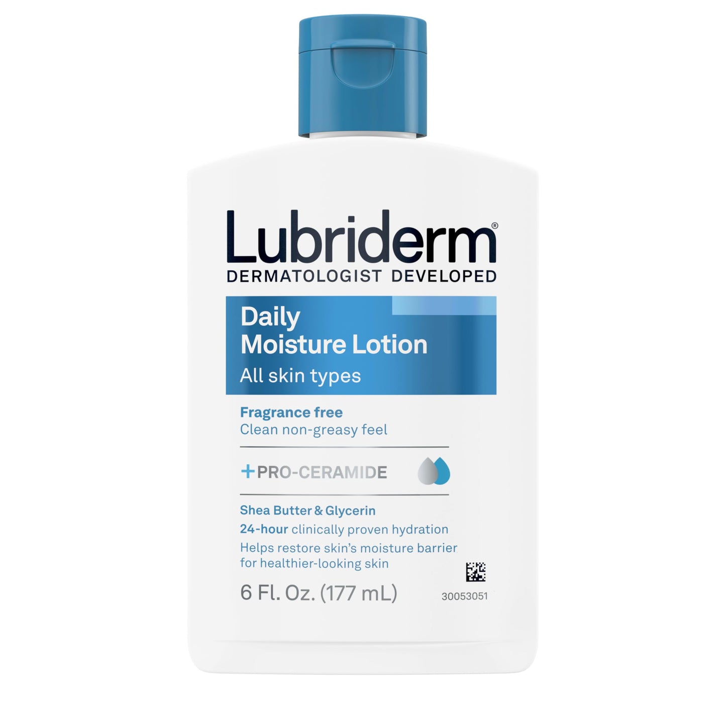 Lubriderm Fragrance Free Daily Moisture Lotion + Pro-Ceramide, Shea Butter & Glycerin, Face, Hand & Body Lotion for Sensitive Skin, Hydrating Lotion for Healthier-Looking Skin, 6 fl. oz, 6 Pack