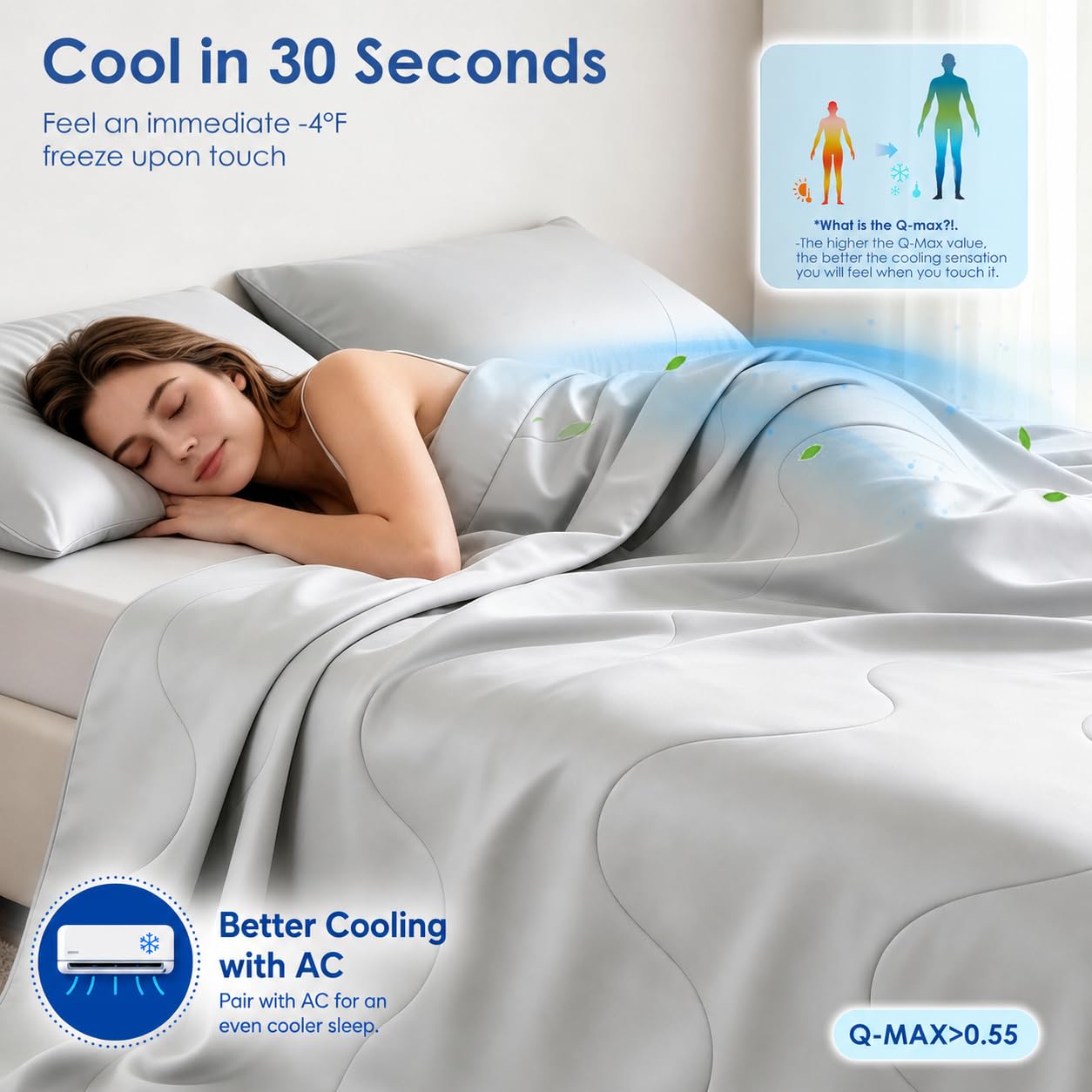 jiaao 30-Second Cooling Comforter Queen, Summer Blanket for Hot Sleeper