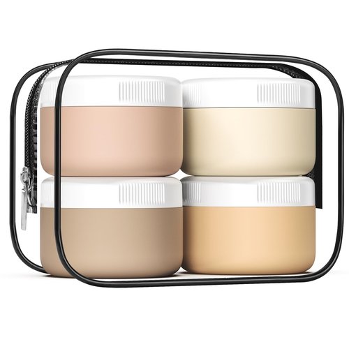Kuangre Travel Containers for Toiletries, Silicone Cream Jars BPA Free, TSA Approved 2oz Travel Size Containers, Leak-proof Travel Essentials with Lid for Cosmetic Face Hand Body Cream (4 Pack)