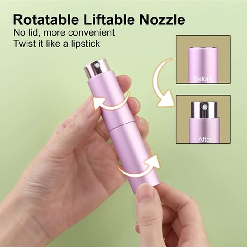 Zingso Portable Mini Refillable Perfume Bottle, 2 Pcs Travel Size Perfume Atomizer Empty Spray Bottle Scent Pump Case for Outdoor and Traveling with Funnel and Perfume Diffuser (10ml (Pink+Silver))
