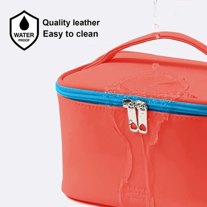 Meiyuuo Medium Makeup Bag Portable Cosmetic Bags for Women Small Zipper Pouch Make Up Organizer Waterproof (Red)