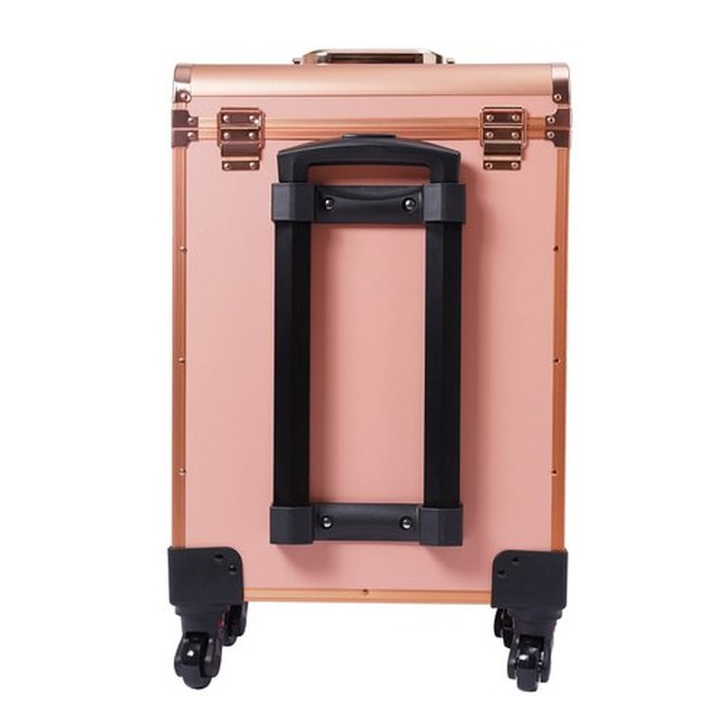 PalaUha Rolling Makeup Train Case Professional Cosmetic Organizer Trolley with Drawers Compartment Nail Case Wheeled Manicure Pedicure Storage Case for Hair Stylists Makeup Artists (Rose Gold)