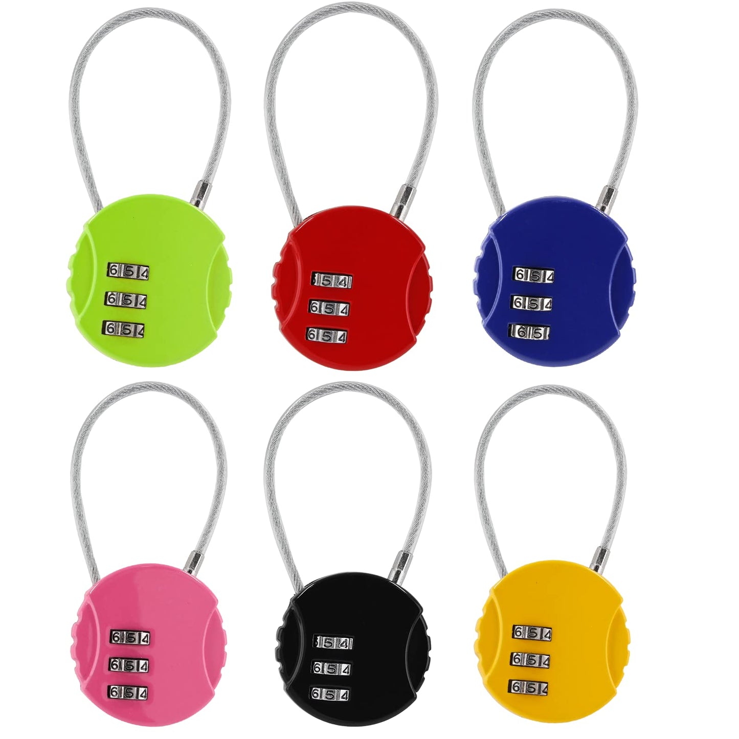 Litoexpe 6 Pcs Combination Lock, 3 Digit Outdoor Waterproof Padlock Code Lock Cable Luggage Locks for Backpack, Suitcase, Door (6 Colors)