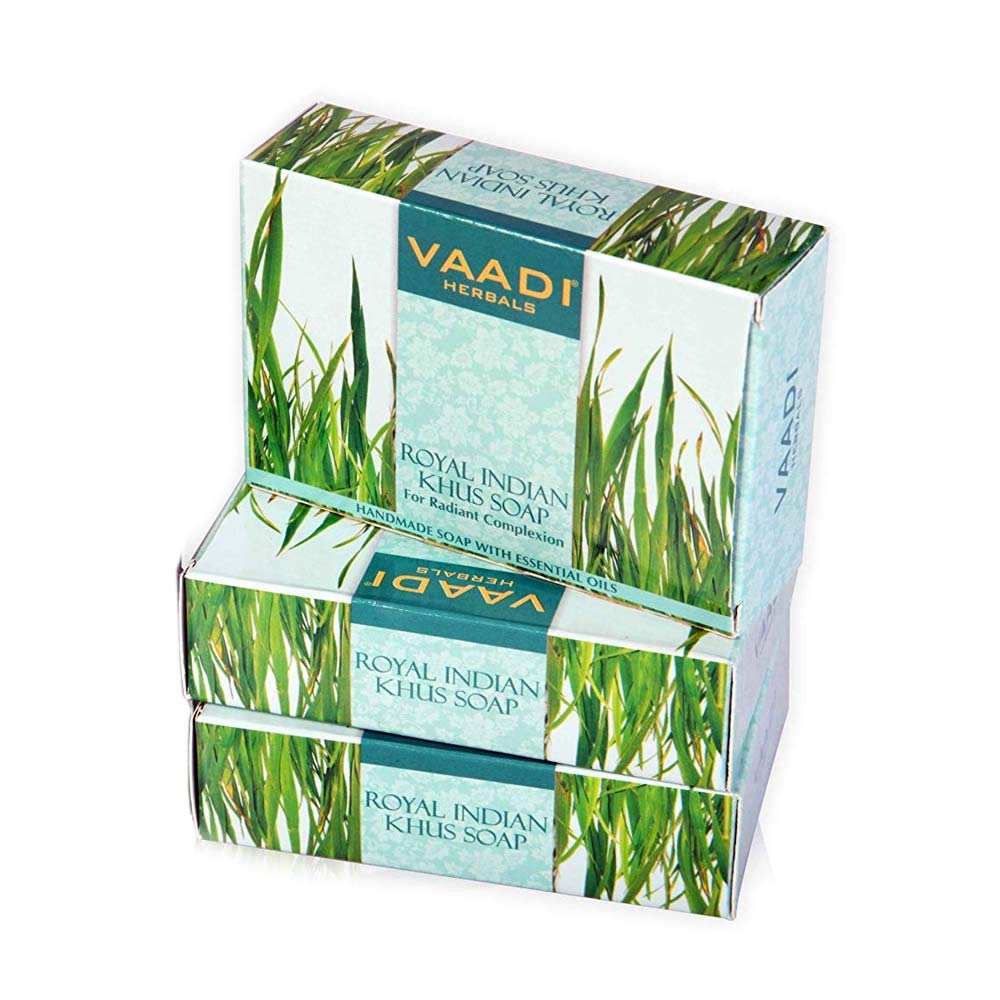 Vaadi Herbals Vetiver Soap (Royal Indian Khus Bar) - Handmade Herbal Product with 100% Pure Essential Oils - ALL Natural - Each 2.65 Ounces - Pack of 3 (8 Ounces)