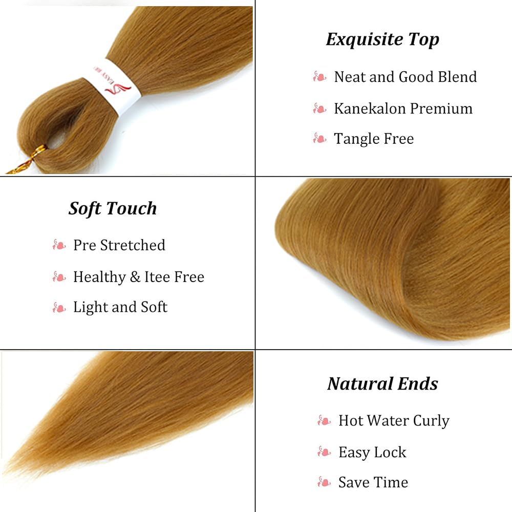 Pre Stretched Braiding Hair 30 Inch 8 Packs Honey Blonde Braiding Hair Long Braids Hair Extensions Synthetic Braid Hair For Braiding Crochet Braids