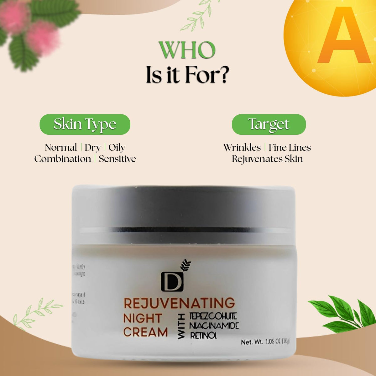 Rejuvenating Facial Night Cream with Retinol, Tepezcohuite, Niacinamide - cruelty-free, vegan, paraben-free silicone-free Mexican Natural skincare ingredients