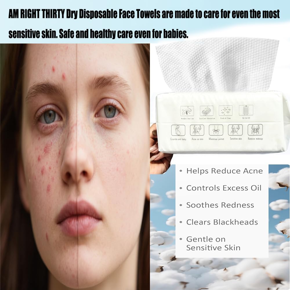 Disposable Cotton Facial Cleansing Dry Wipes, White, Soft Towelettes for Face, 100 Count (M-01)