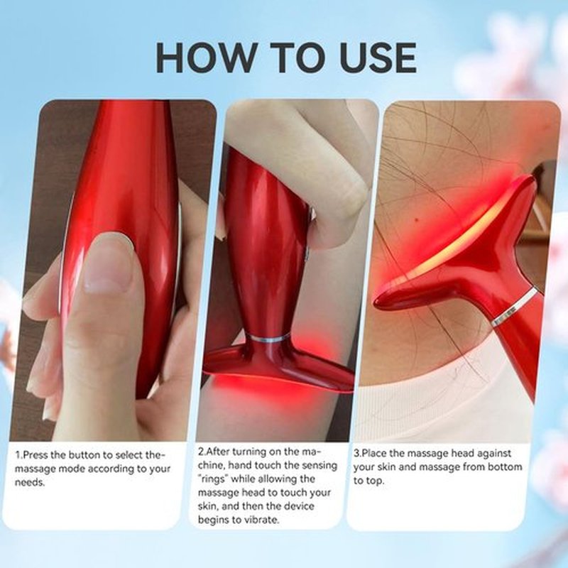 Neck Face Massager, Facial Massager for Double Chin, 3 Modes, Face Sculpting Tool with Vibration and Thermal (Red)