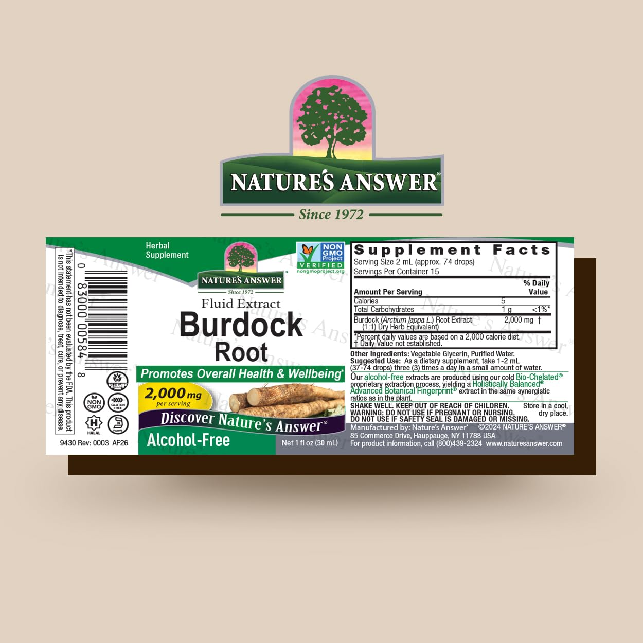Nature's Answer Alcohol-Free Burdock Root 2000mg 1oz Extract | Promotes Overall Wellbeing | Gluten-Free, Non-GMO, Vegan, No Artificial Flavors or Preservatives | Single Count