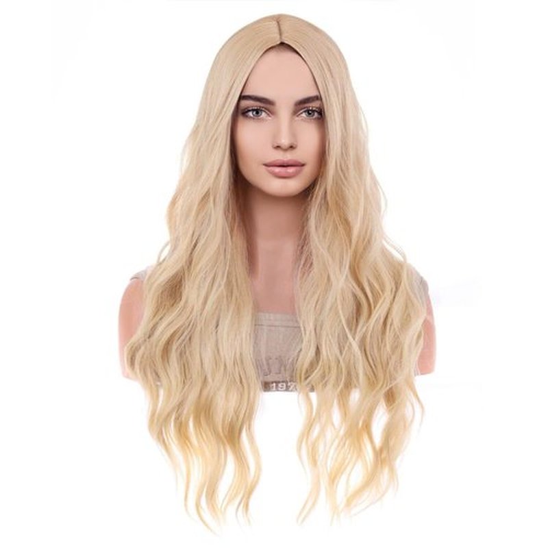 PATTNIUM 27 Inches Blonde Wig Long Wavy Wig Ash Blonde Wig for Women Girls Milddle Part Curly Dark Blonde Wig Heat Resistant Synthetic Cosplay Wig (Ash Blonde)