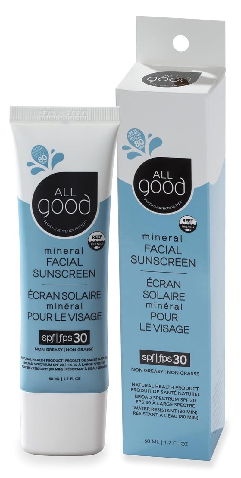 All Good Facial Mineral Sunscreen Lotion SPF 30 - Nourishing Daily Moisturizer with Hyaluronic Acid & Green Tea | 1.7oz (2-Pack)