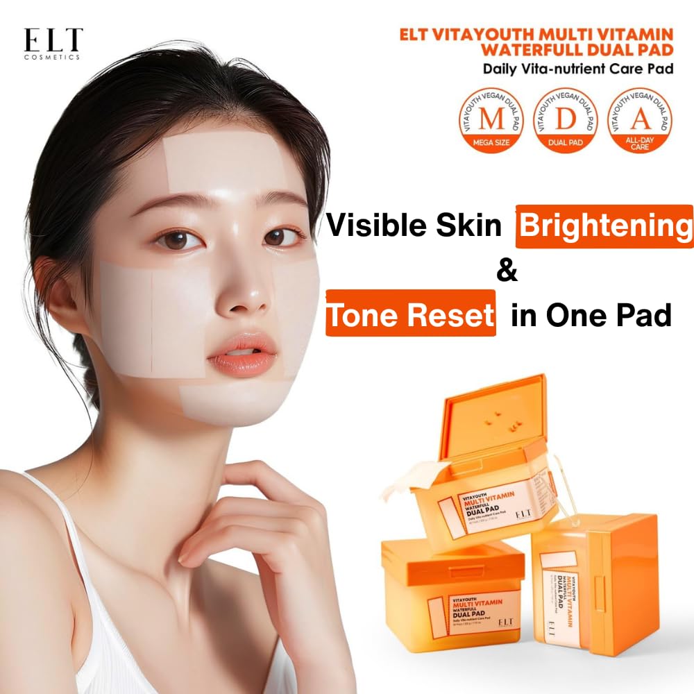 ELT Multi Vitamin Mega Dual Sized Toner Pads - 100% Vegan Certified with Niacinamide for Uneven Skin Tone - Cleansing & Deep Hydrating Dual Sided Toner Pads - Korean Skin Care, 80 Pads, Eltcosmetics