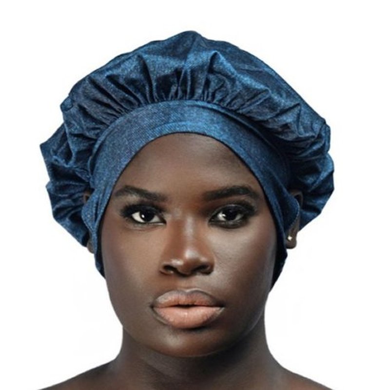 EARTWOEAR Bonnet, Hair Bonnet for Sleeping, Women Sleep Cap Hair Bonnet, Polyester/Lycra Blend Sleep Bonnet, Full Bonnet with Ear Slots (Denim)
