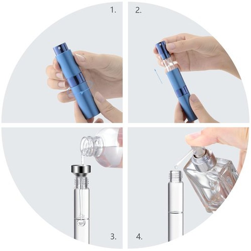 Lil Ray 8ml Portable Mini Perfume Atomizer(4 PCS)，Refillable Empty Small Spray Bottle for Travel, Twist Tpye Pocket Cologne Sprayer (Blue)