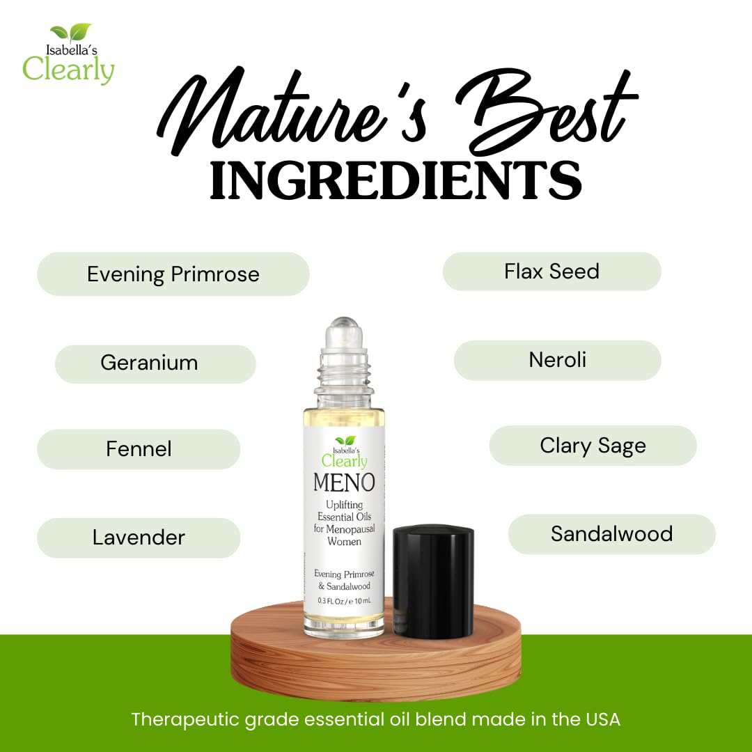 MENO Essential Oil Roll-On for Women | Natural Aromatherapy for Mood, Drive, and Balance with Evening Primrose, Clary Sage, Sandalwood, and Flax Seed