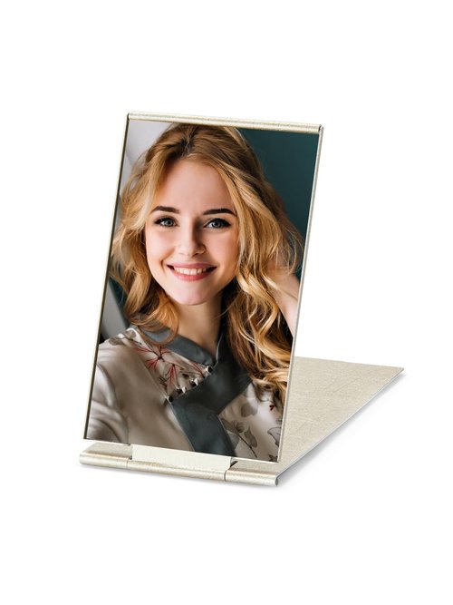MIRRORNOVA Portable Folding Mirror, Ultra-Slim Durable Makeup Tabletop Mirror for Travel with Aluminum Shell, Gold, Mini Size, 3.3''