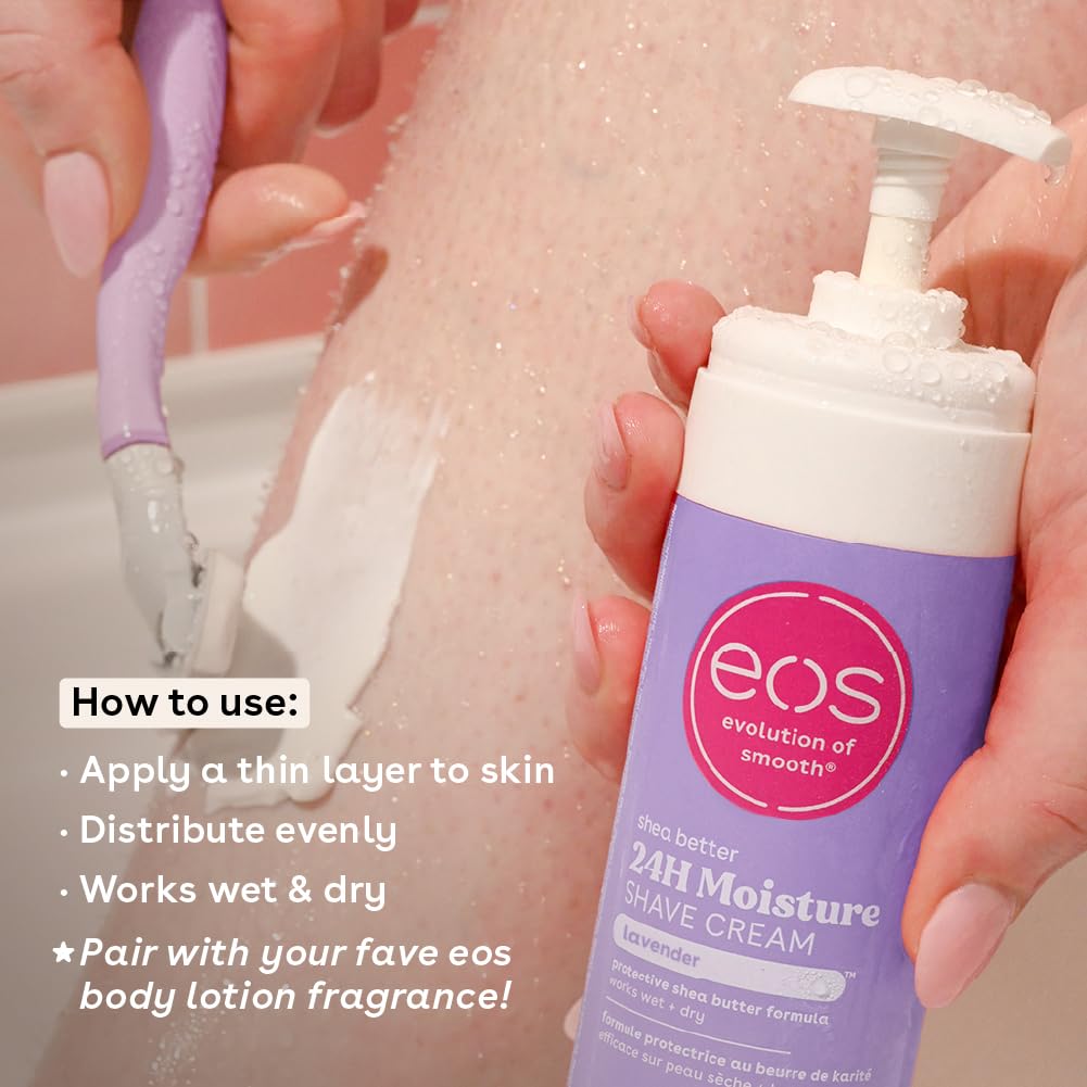 eos Shea Better Shaving Cream- Lavender, Women's Shave Cream, Skin Care, Doubles as an In-Shower Lotion, 24-Hour Hydration, 7 fl oz, 3-Pack