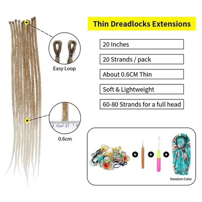 20 Inch Thin 0.6cm Dreadlock Extensions Soft Handmade Synthetic Dreads SE Brown to Blonde Braids Dreads Locs Extension 20 Strands/Pack