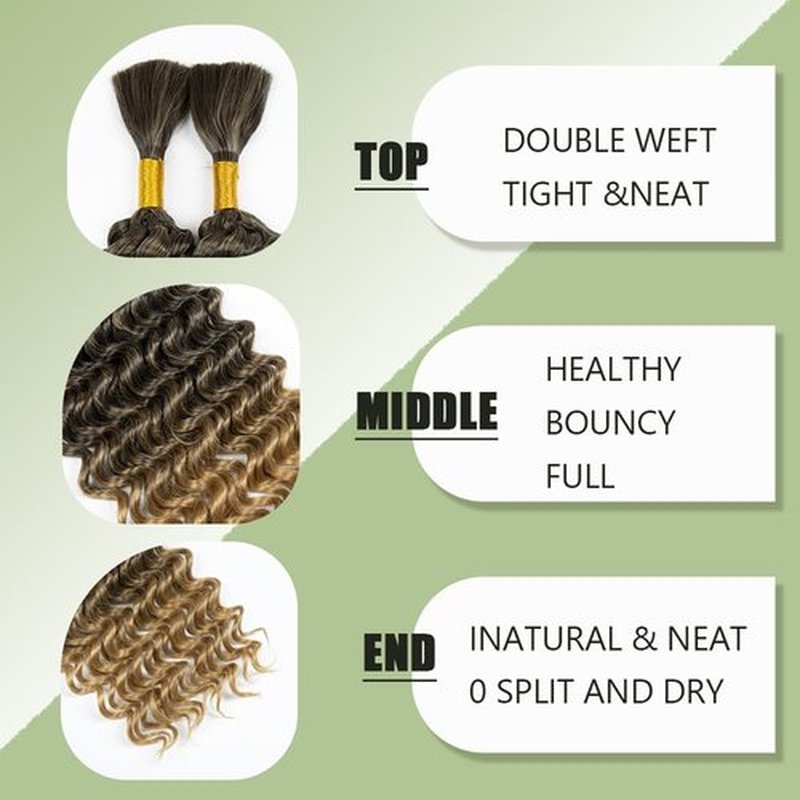 Deep Wave Bulk hair for Braiding Wet and Wavy Micro Braiding Hair No Weft Faux Deep Wave Braiding Hair Extensions for Box Boho Braids 150g with 2Bundles #1B/27 (20Inch)