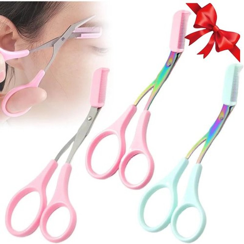 Eyebrow Trimmer Scissor, 2025 Upgraded Eyebrow Scissors with Comb, Professional Precision Eyebrow Trimmer Scissors for Women Men, Eyebrow Trimmer Hair Removal Makeup Grooming Tool (3 Pack B)