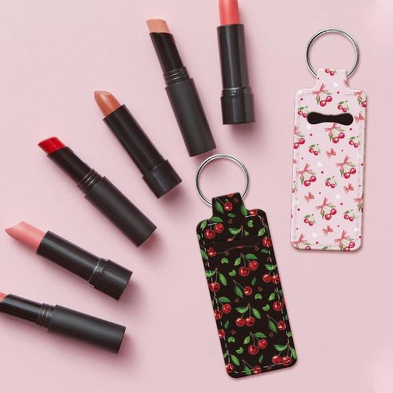 OLYCRAFT 2pcs Lipstick Holder Keychain Cherry Pattern Lip Balm Holders Elastic Diving Fabric Lipstick Keychains Portable Lipstick Holder Bags Lipstick Sleeve Key Ring Holder for Lipstick Chapstick