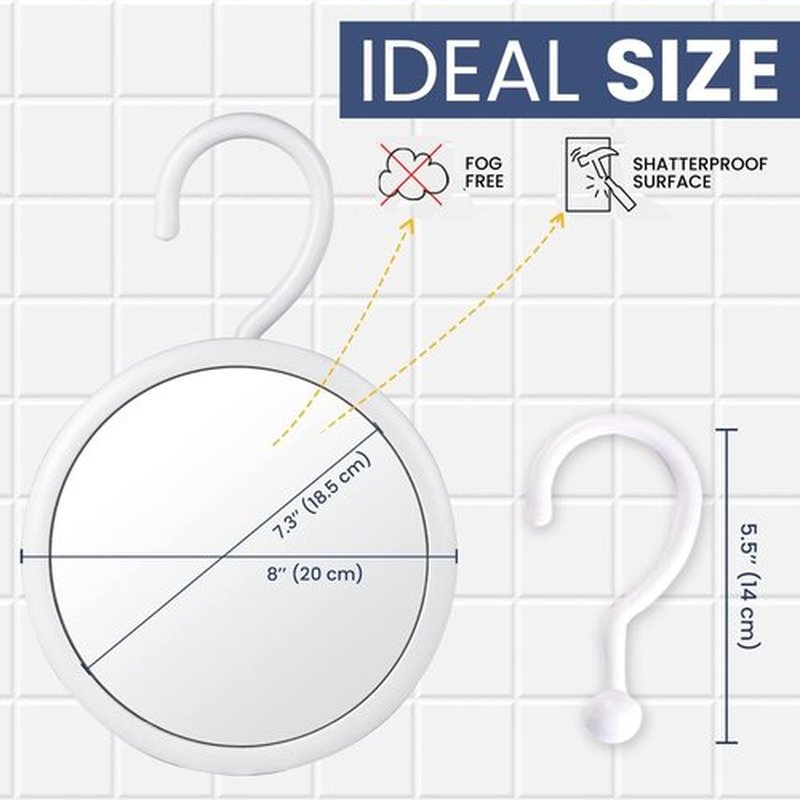 MIRRORVANA Hangable Round Fogless Shower Shaving Mirror with 360° Swivel Rotatable Hook for Hanging and Bonus Anti-Fog Spray - Anti Fog and Shatterproof Surface, 6.7" Diameter