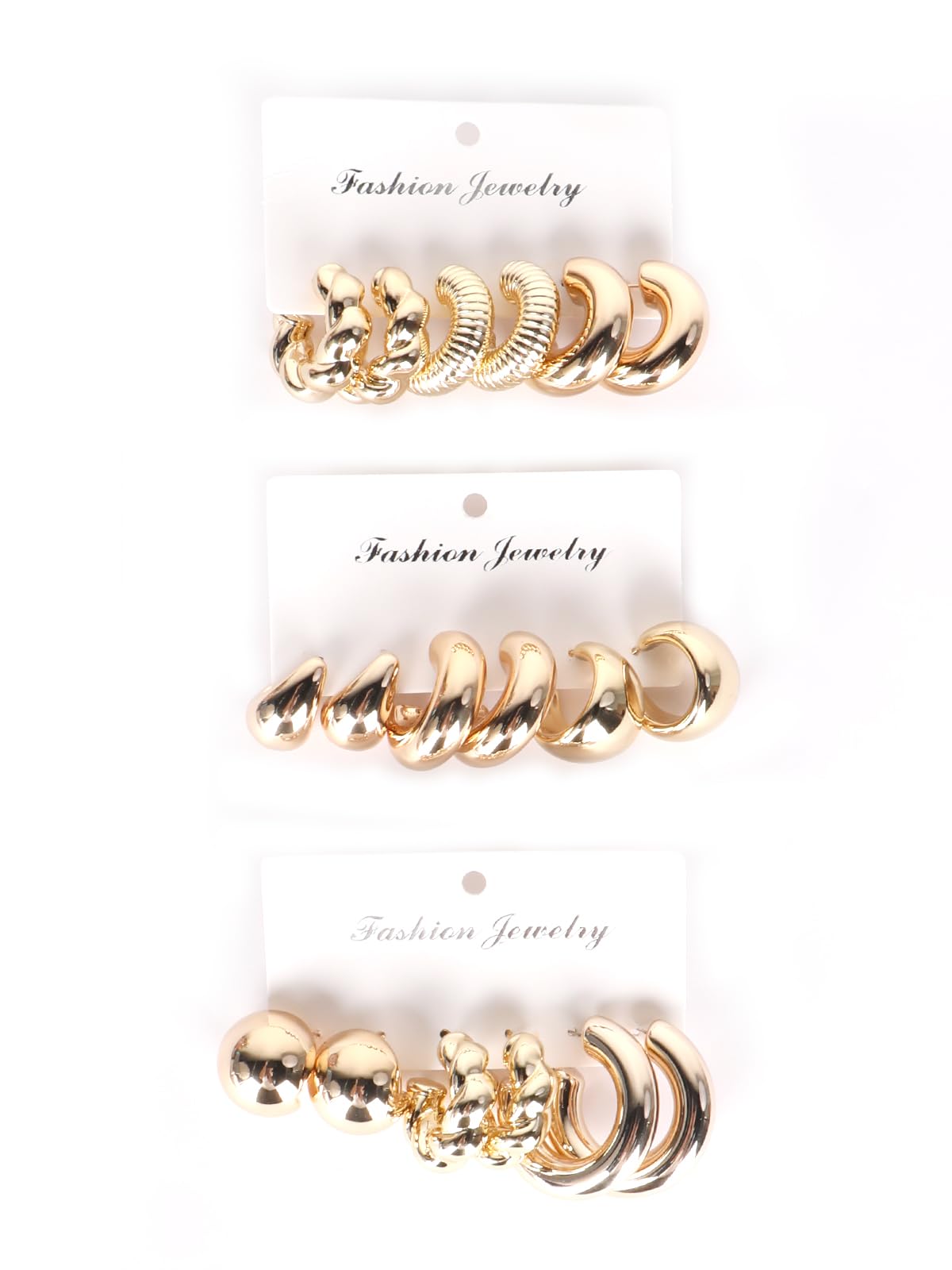 9 Pairs 14K Gold Hoop Earrings for Women, Fashion Hypoallergenic Chunky Twisted Open Hoops Dangle Earrings Set for Birthday Party Christmas Fashion Jewelry Gift