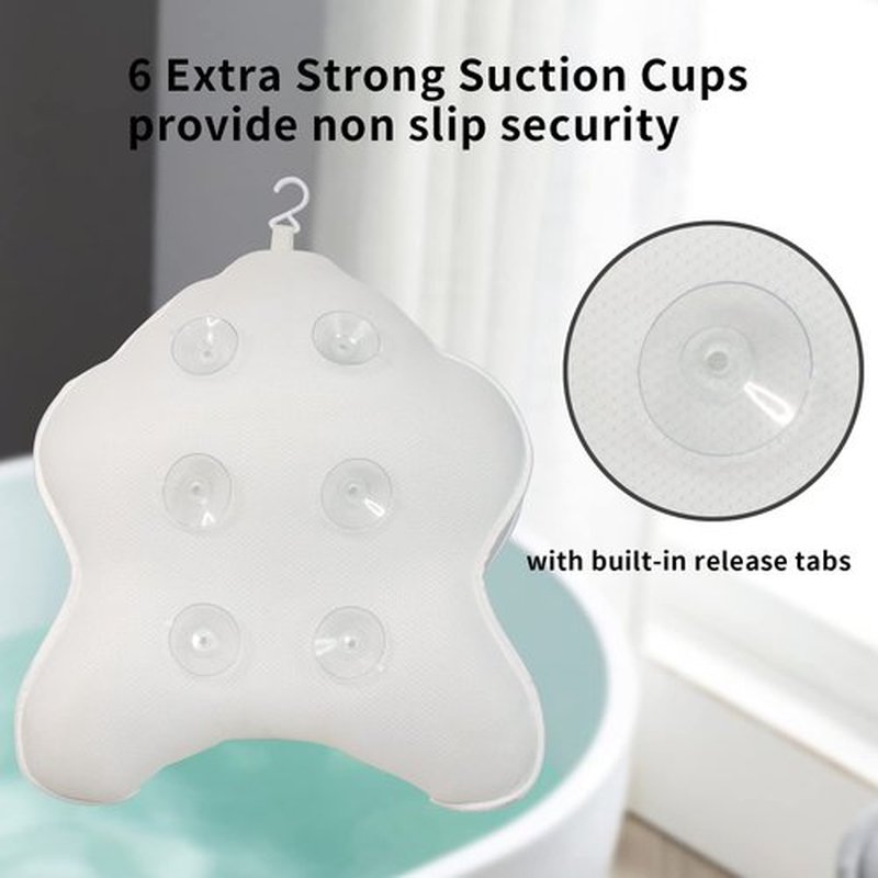 Poemland Extra Thick Large Bath Pillow with Neck,Back,Head Support for Bathtub, Spa, Soaking White(19''x15'')