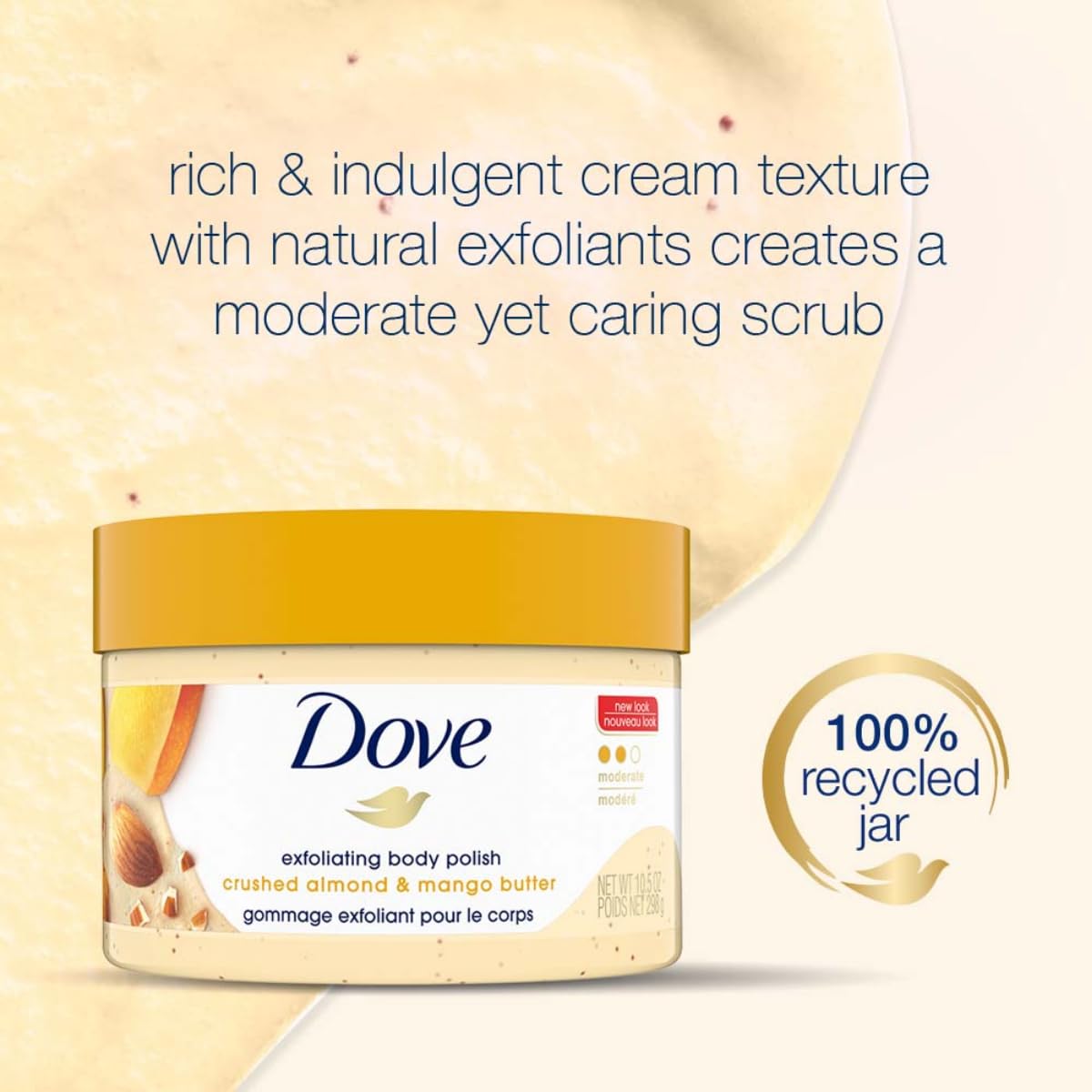 Dove Exfoliating Body Polish Scrub with Almond & Mango Butter - 10.5 oz (4 Count) for Dry Skin
