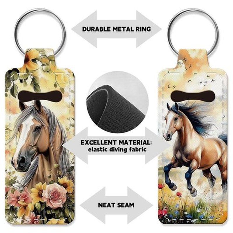 OLYCRAFT 2pcs Lipstick Holder Keychain Horse Pattern Lip Balm Holders Elastic Diving Fabric Lipstick Keychains Portable Lipstick Holder Bags Lipstick Sleeve Key Ring Holder for Lipstick Chapstick