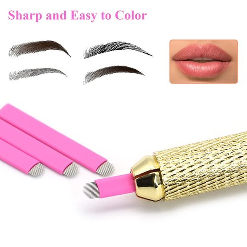 50Pcs Professional Microlading Needles 0.18mm Diameter Disposable Manual Eyebrow Blades Tattoo Neddles Permanent Makeup Supplies Microblading Kits (14 U)
