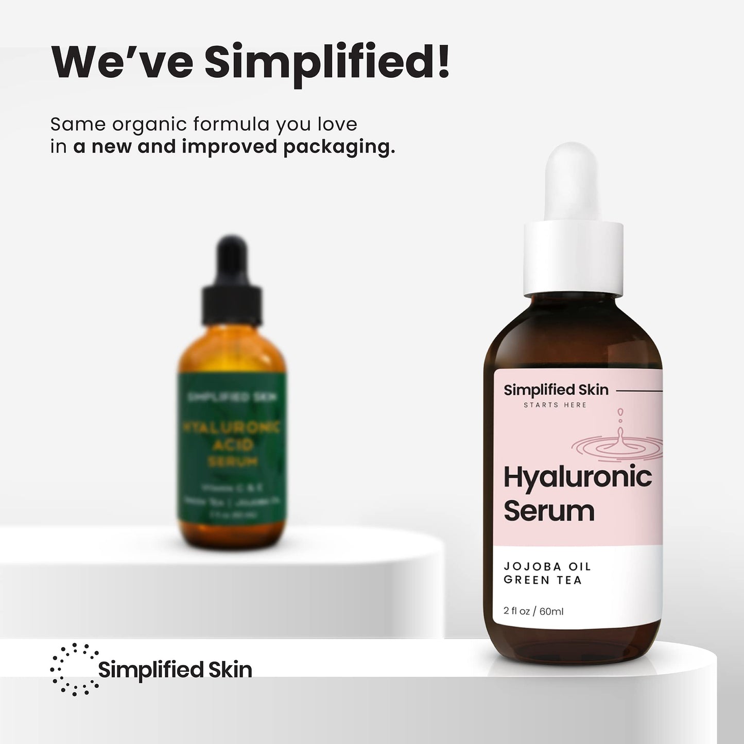 Simplified Skin Hyaluronic Acid Face Serum – Hydrating, Plumping & Youthful Skin - Anti-Aging Formula with Vitamin C, Jojoba Oil & Green Tea – 2 Fl Oz