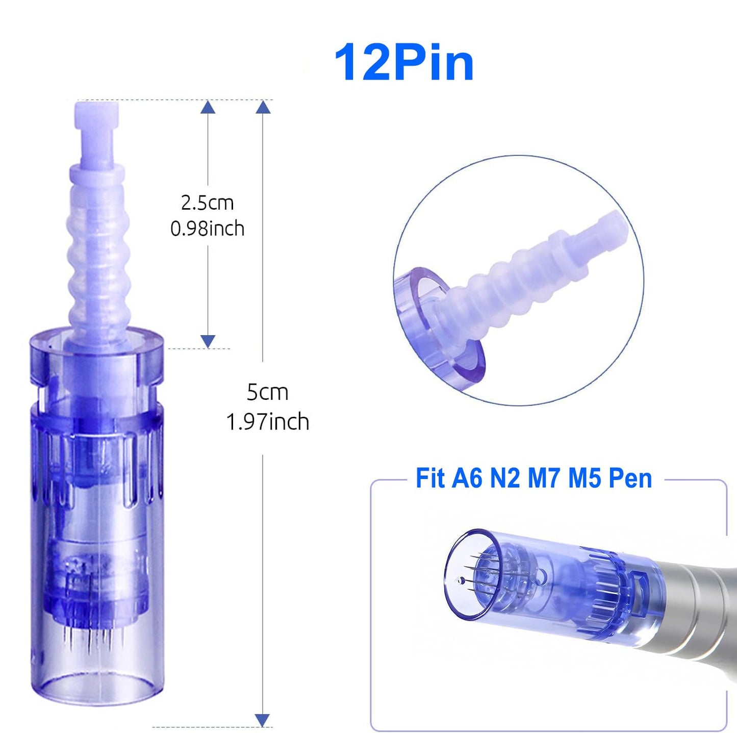 Microneedling Pen Cartridges for Dr Pen Microneedle Machine A6 N2 M5 M7 at Home Use (12 Pin, 10 PCS) 0.25 mm