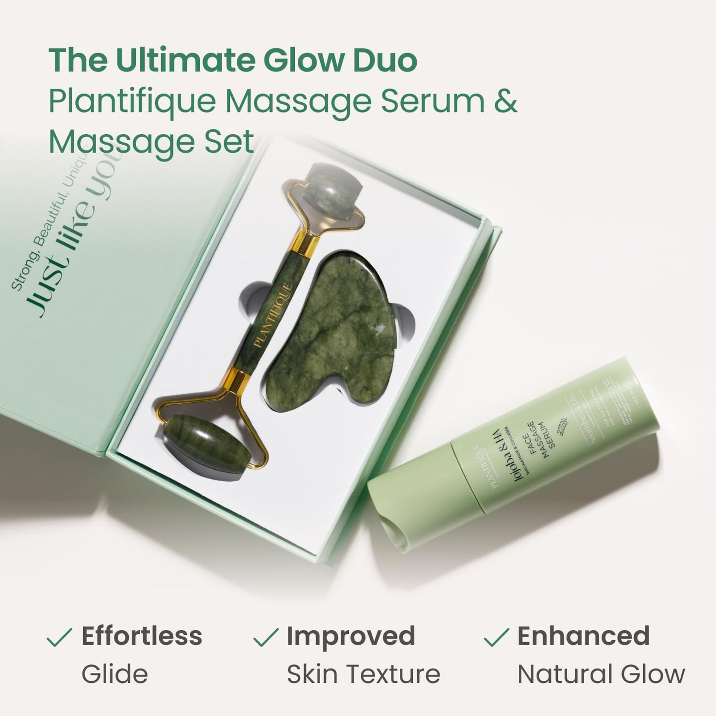 PLANTIFIQUE Jade Roller for Face Gua Sha Facial Tools and Gold Under Eye Patches for Puffy Eyes and Dark Circles 20 Pairs Under Eye Masks for Dark Circles and Puffiness Eye