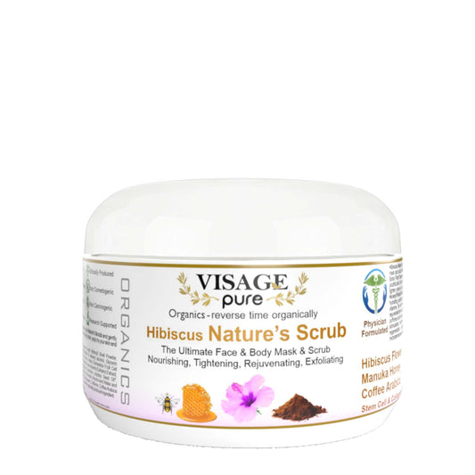 Visage Pure Hibiscus Nature's Scrub - The Ultimate Natural Face and Body Mask and Scrub. Nourishing, Tightening, Rejuvenating, and Exfoliating - Organic - Physician Formulated - Research Supported