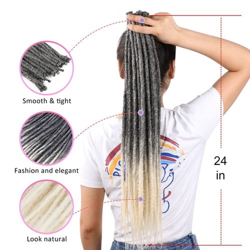 DAIRESS 24 Inch 10strands/pack Synthetic Dreadlocks Extensions Thin 0.6cm Soft Reggae Hair Hip-Hop Style Dread Extensions Long Crochet Braids For Hippie Dread locks Hair(24Inch 10strands, 1B/613)