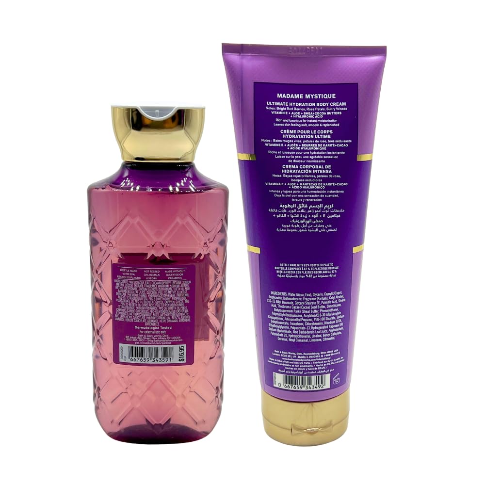 Bath & Body Works MADAME MYSTIQUE Ultimate Hydration Body Cream & Body Wash 2-piece Gift Set with a Red Bow for Holidays - Full Size