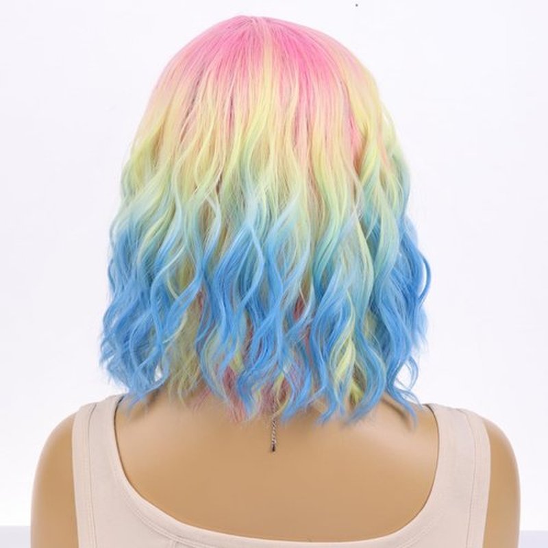 MAGQOO Rainbow Wig for Women Girls Multicolor Bob Wig Short Curly Wavy Colorful Wigs Side Part Synthetic Heat Resistant Halloween Cosplay Costume Party Daily Use