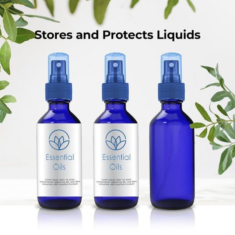 CULINAIRE 2oz Glass Spray Bottles for Essential Oils with Gold Pen Marker, Small Fine Mist Spray Bottle, Refillable, for Hair Spray, Essential Oils, Colognes, and Hand Sanitizers, Blue, Pack of 12