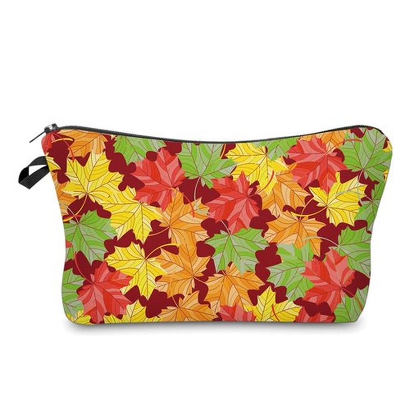 LOOMILOO Travel Makeup Bag Small, Toiletry Pouch Adorable Roomy Travel Water Resistant Cosmetic Purse Accessories Organizer Women Gift(Maple Leaf 55537)